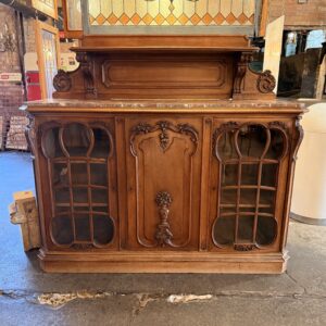 Antique French Art Nouveau Sideboard w Marble Top and Crown