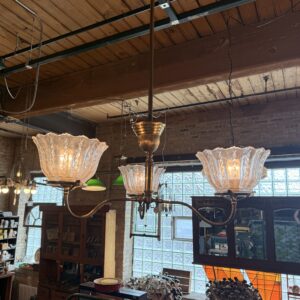 Victorian Brass 3 Bulb Shaded Light Fixture
