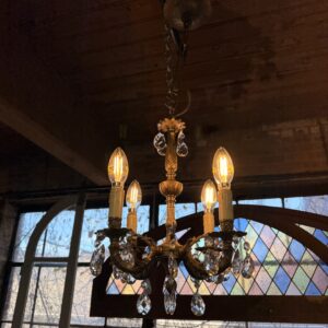4 Light Brass & Crystal Chandelier