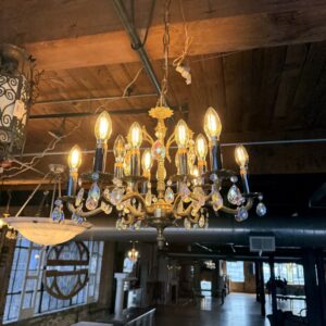 12 Light Brass & Aurora Borealis Crystal Chandelier w Black