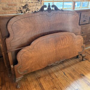 Art Nouveau Burlwood & Walnut Full Bed Frame
