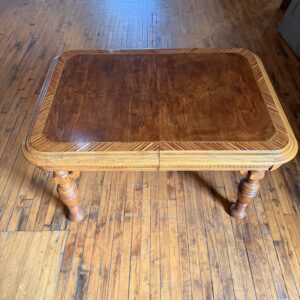 Antique Walnut and Elm Inlay Carved Dining Table