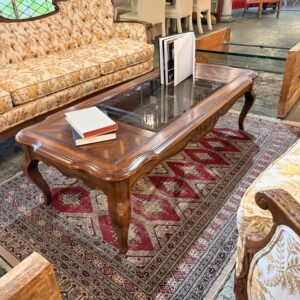 Vintage Glass Top Oak Chevron Coffee Table