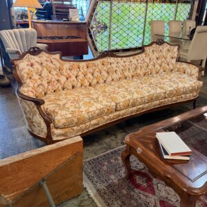 Vintage Floral & Tan Upholstered Sofa