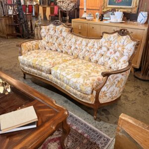 Vintage Floral & Tan Upholstered Loveseat