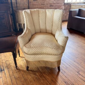 Vintage Yellow Brocade Arm Chair w Bullion Fringe