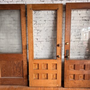 1889 Exterior Oak 1/2 Beveled Glass Door w Hardware