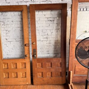 1889 Exterior Oak 1/2 Beveled Glass Door w Hardware