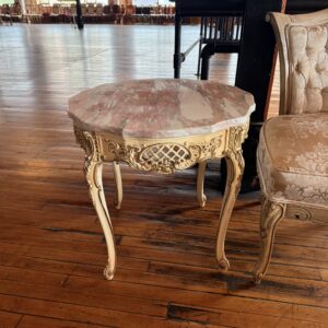 Alonzi Furniture Co.  French Provincial Side Table w Pink Marble Top
