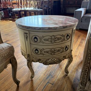 Alonzi Furniture Co. French Provincial 2 Drawer Side Table w Pink Marble Top