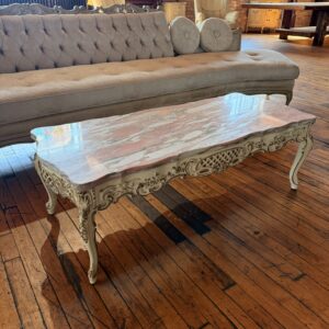 Alonzi Furniture Co.  French Provincial Coffee Table w Pink Marble Top