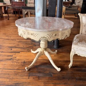 Alonzi Furniture Co.  French Provincial Drum Table w Pink Marble Top