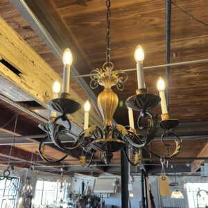 6 Bulb Metal & Wood Chandelier