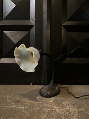 Skirted Uranium Glass Vaseline Shade Table Lamp