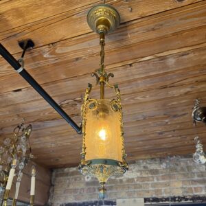 1 Light 1920s Polychrome w Amber Glass Pendant Light