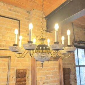 8 Light Italian Porcelain Black w Brass Chandelier
