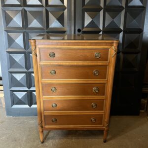 Vintage John Widdicomb 5 Drawer Highboy Dresser w Glass Top