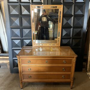 Vintage John Widdicomb 3 Drawer Lowboy Dresser w Glass Top and Mirror