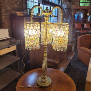 Vintage 12 Bulb Aurora Boralis Crystal Table Lamp