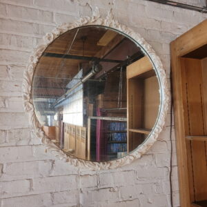 Round White Carved Framed Mirror
