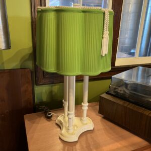 Vintage White Table Lamp w Green Shade