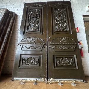 Antique Carved Exterior Door Set & Hardware 107"x35.75"x1.75"