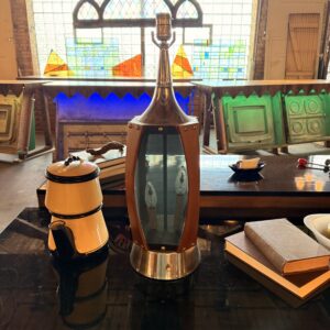 MCM Lawrin Walnut & Smoked Glass Table Lamp 8"x24"
