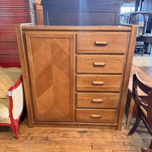 Vintage Oak Chevron Gentlemans Chest 1 Door 5 Drawer