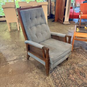 Vintage Blue Upholstered Cane Side Reclining Chair