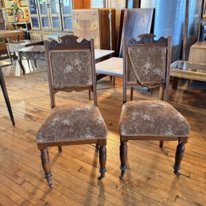 Victorian Carved Dining Chair w Floral Tan Upholstery