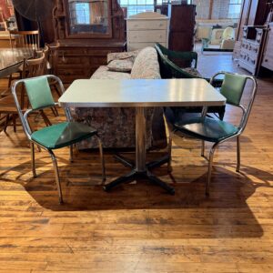 Vintage Laminate Chrome Table w/ 2 Green Chrome Chairs