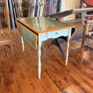 Vintage Enamel Green and Orange Floral Drop Leaf Table