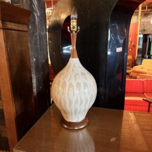 MCM Tall Walnut and Ceramic Table Lamp no Shade