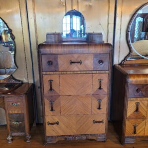Albert Furniture Co. Art Deco Highboy Waterfall Dresser w Mirror & Compartments