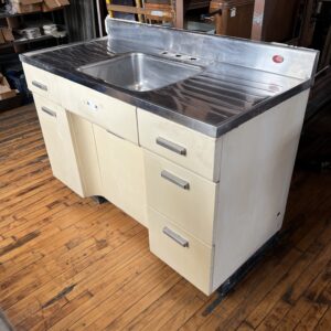 Vintage Metal Kitchen Cabinet Base w Enamel Drainboard Sink