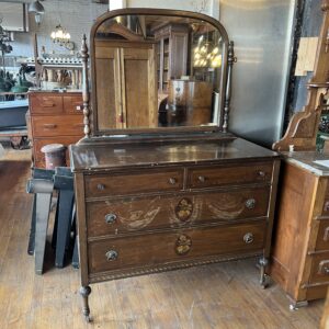 Antique 4 Drawer Floral Painted Dresser w/Mirror