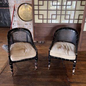 Black Caned Barrel Chair on Castors