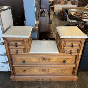 Eastlake Style Dresser 6 Drawers w Marble Tops