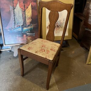 Oak Dining Chairs w White and Red Upholstery