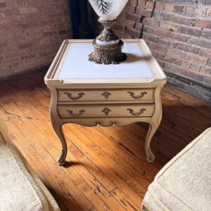 French Provincial Travertine Top End Table