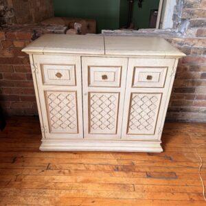 Vintage Ivory Bar Cart w Flip Top & Hidden Compartments