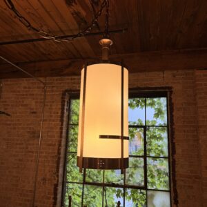 White Plexi and Brass Art Deco Pendant Light