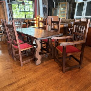 Spanish Revival Carved Dining Table Set w Chairs