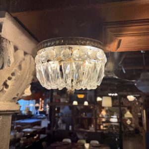 2 Bulb Brass & Crystal Flush Mount Light
