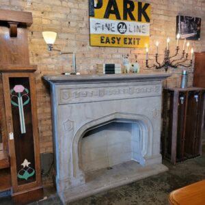1920s Concrete Half Fireplace Mantel w Faux Firebox