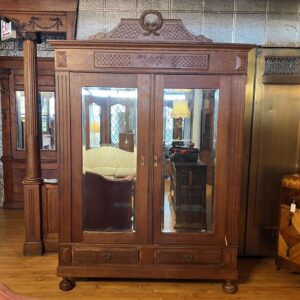 Quarter Sawn Oak 2 Door Mirrored Armoire w 2 Drawers
