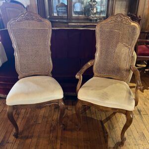Cane Dining Chair w Ivory Upholstery