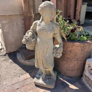 Stone Girl w Basket of Flowers