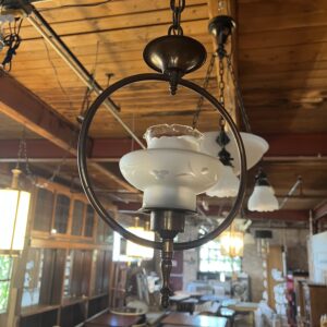 Brass Circle Pendant Light w Floral Etched Globe