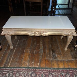 Gold and White Faux Marble Footstool